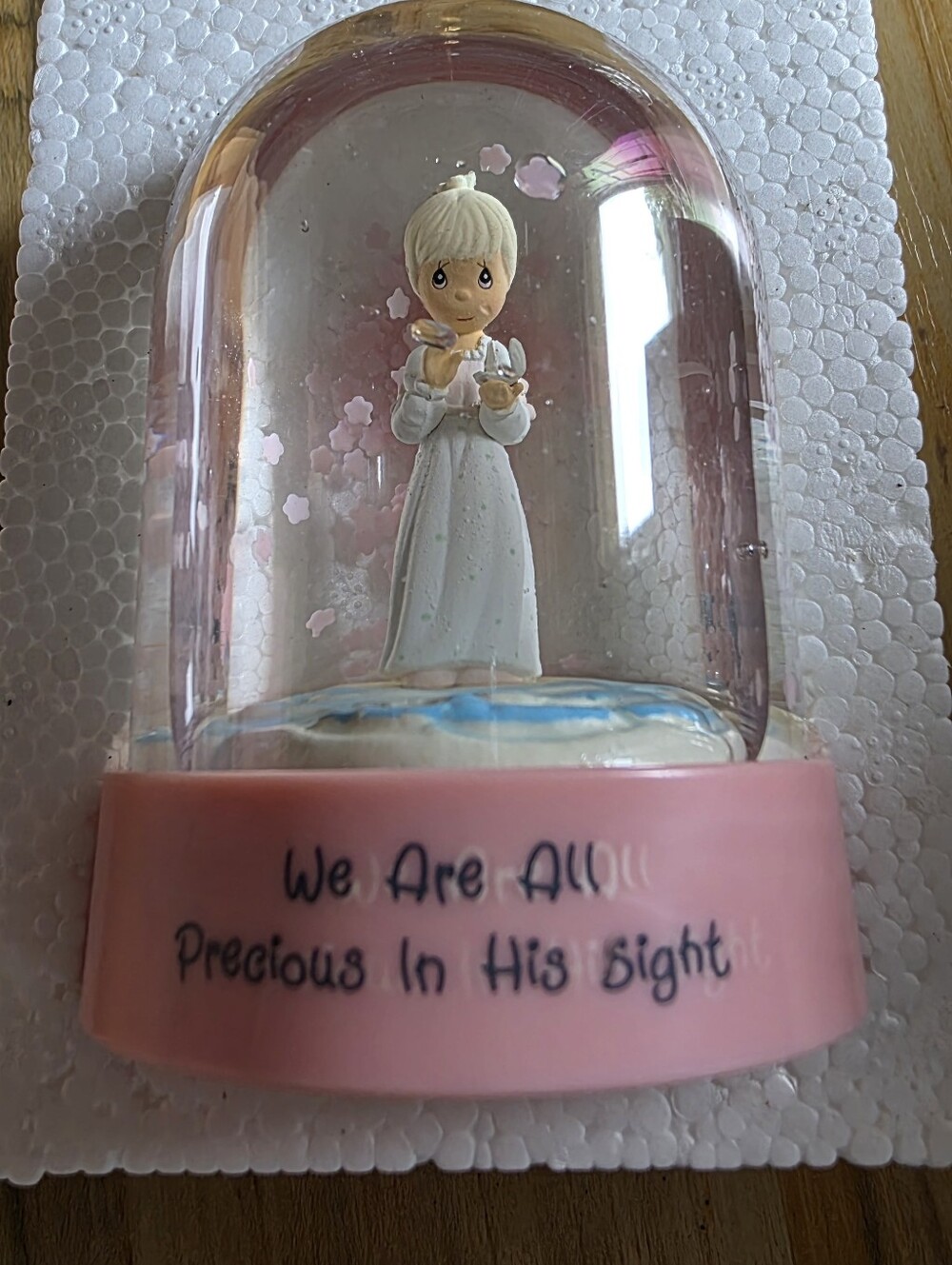 New Religious Girl Snow Globe Pink Base